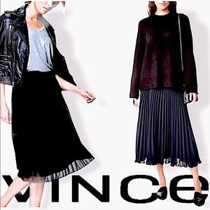 TGIBF Sale Vince Chiffon Accordian Pleated Navy Indigo Blue Midi Skirt FIRM